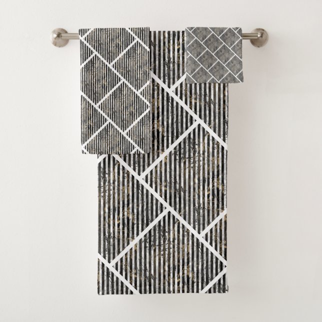 CONJUNTO DE TOALHAS RETRO MARBLE STRIPE GRID 2 BANTHROOM TOWET SET (Insitu)