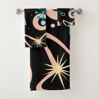 Conjunto De Toalhas Retro Mid Century Abstract Pattern Teal And Coral