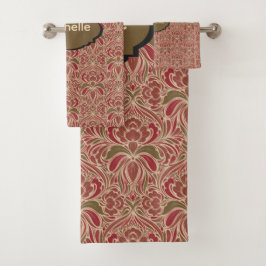 Conjunto De Toalhas Retro Modern Floral in Red and Green