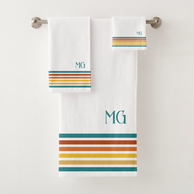 Conjunto De Toalhas Retro Monogrammed Minimalist Stripes (Insitu)