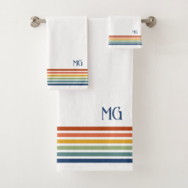 Conjunto De Toalhas Retro Monogrammed Minimalist Stripes