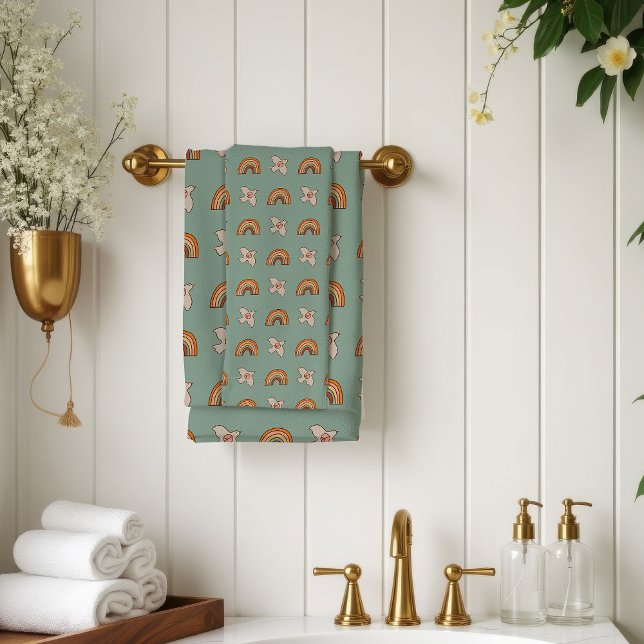 Conjunto De Toalhas Retro Pastel Towel 70s Groovy Earthy Bath Vibes (Retro Pastel Towel 70s Groovy Earthy Bath Vibes)