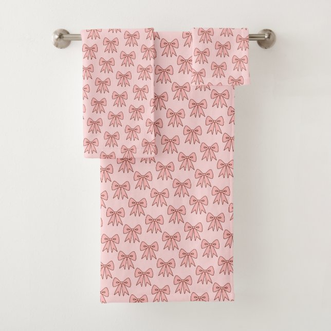 Conjunto De Toalhas Retro Pink Bows Bathroom Towel Set (Insitu)