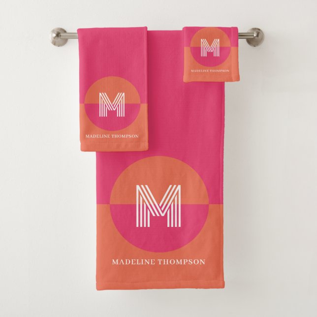 Conjunto De Toalhas Retro Pink Orange Geometric Modern Monogram (Insitu)