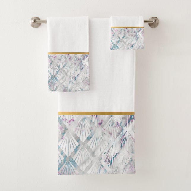 CONJUNTO DE TOALHAS RETRO SHELL AQUA SPLASH BRANCA BANTHROOM TOWEL SET (Insitu)