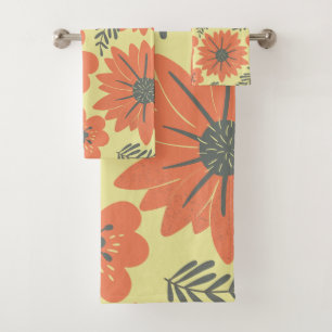 Conjunto De Toalhas Retro Vintage Amarelo Laranja Negro Floral