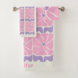 Conjunto De Toalhas Retro vintage pink purple flower pattern