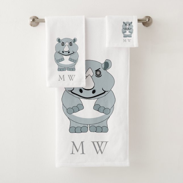 Conjunto De Toalhas Rhinoceros Design Monogramado (Insitu)