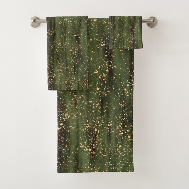 Conjunto De Toalhas Rich Green e Dourado padrão de brilho de Abstrato (Insitu)