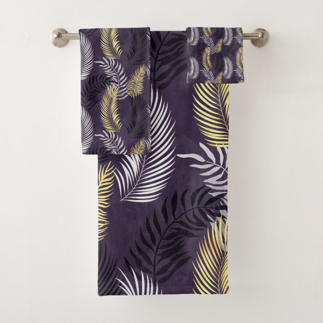 CONJUNTO DE TOALHAS RICH PURPLE DOURADO HAWAIIAN BATHROOM TOWEL SET (Insitu)