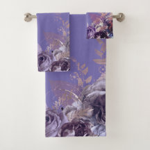 RICH PURPLE FLORAL BOTANICAL BATHROOM TOWEL SET