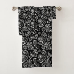 Conjunto De Toalhas Rico de Paisley Preto e Branco