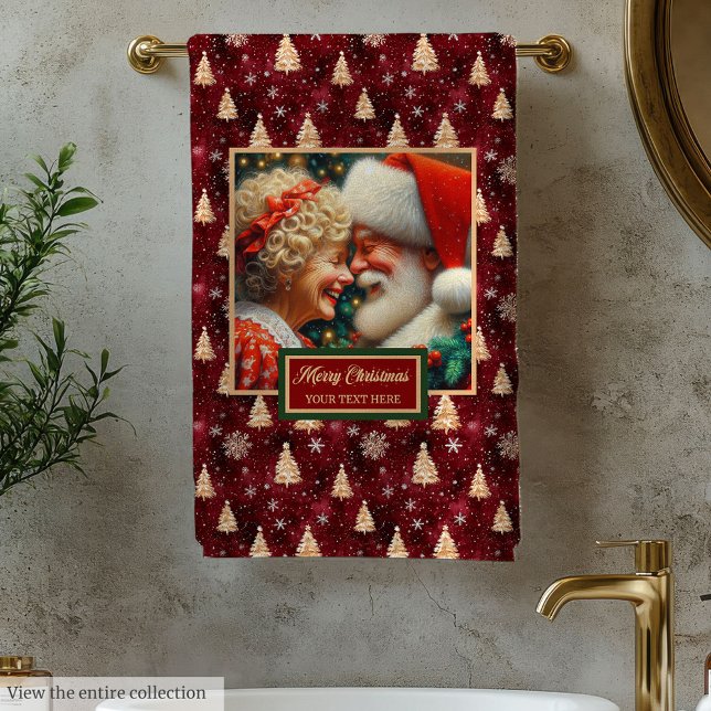 Conjunto De Toalhas Rico Sr. e Sra. Claus Red Dourado Bath Towel (Fancy Mr. and Mrs. Claus Red Gold Bath Towel)