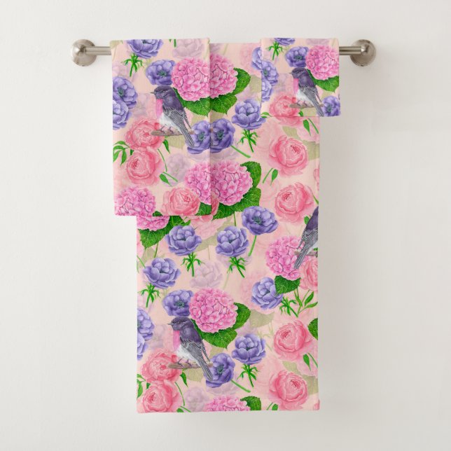 Conjunto De Toalhas Robin e flores, padrão de aquarela (Insitu)