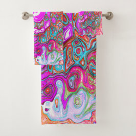 Conjunto De Toalhas Rodeio Abstrato Retro Roxo e Laranja