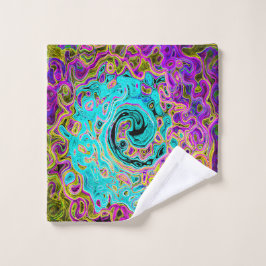 Conjunto De Toalhas Rolha de Abstrato com Retro Líquido Azul-Aqua Azul