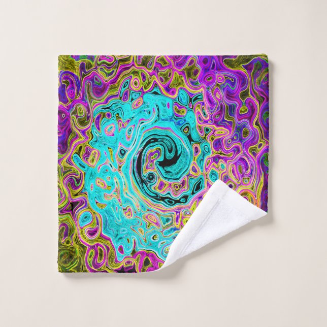 Conjunto De Toalhas Rolha de Abstrato com Retro Líquido Azul-Aqua Azul (Pano de lavar)