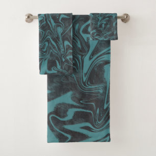 Conjunto De Toalhas Rolha de Mármore Azul-Teal Elétrico