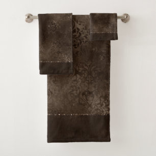 Conjunto De Toalhas Romance em Bronze à meia-noite   Satinge Damask