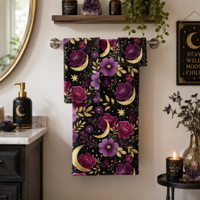 Conjunto De Toalhas Romance Sombrio Lua Celestial Roxo Dourado (Criador carregado)