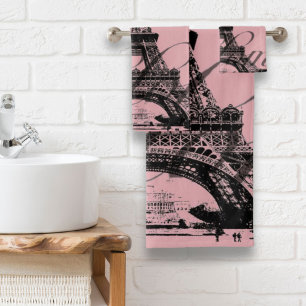 Conjunto De Toalhas romântico-cor-de-rosa-vintage paris eiffel torre