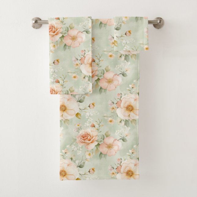 Conjunto De Toalhas Romântico Rosa Menta Lindas Rosas Floral  (Insitu)