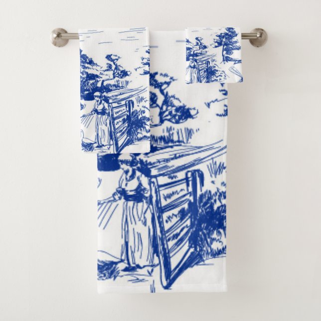 Conjunto De Toalhas Ronda de Toile em Francês Azul (Insitu)