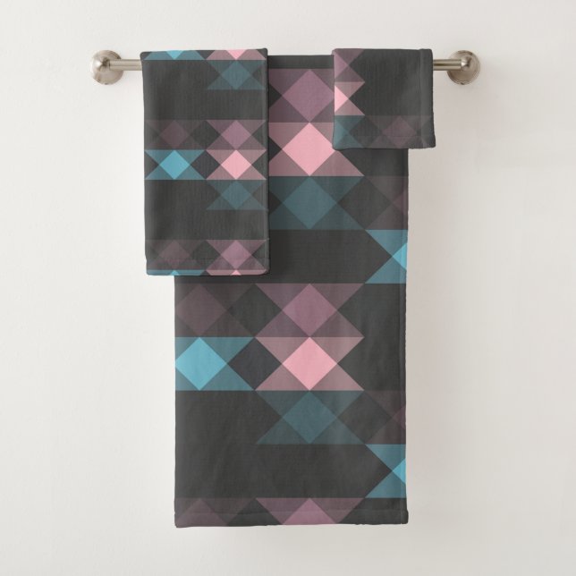 Conjunto De Toalhas rosa azul e geométrico cinza (Insitu)