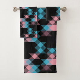 Conjunto De Toalhas rosa azul e preto geométrico