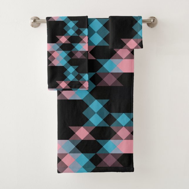 Conjunto De Toalhas rosa azul e preto geométrico (Insitu)
