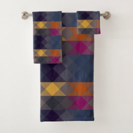 Conjunto De Toalhas rosa cinzento roxo laranja e azul geométrico