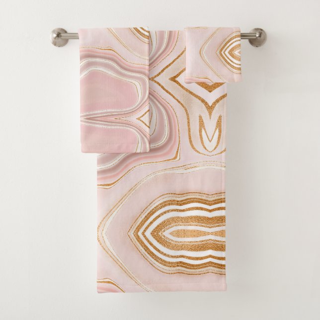 Conjunto De Toalhas Rosa claro Dourada Design Marble (Insitu)