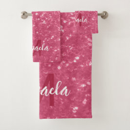 Conjunto De Toalhas Rosa claro monograma de rosa com brilho falso