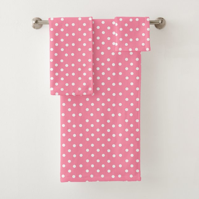 Conjunto De Toalhas Rosa com pontos brancos (Insitu)