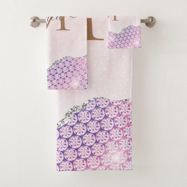 Conjunto De Toalhas Rosa cor-de-rosa Elegante Monograma (Insitu)