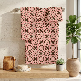 Conjunto De Toalhas Rosa Corado Marrom Boho Chic Padrão Geométrico