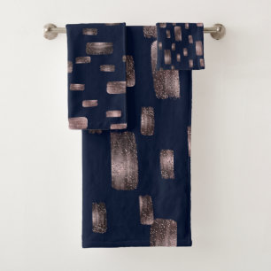 Conjunto De Toalhas Rosa de Pinta Moderna Dourada e Marinho Azul