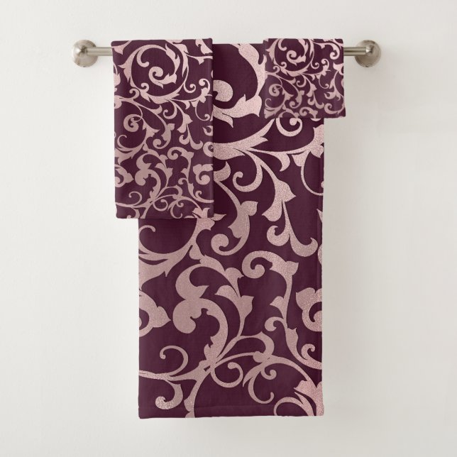 Conjunto De Toalhas Rosa Dourada Rosa Elegante Princesa Real Damask (Insitu)
