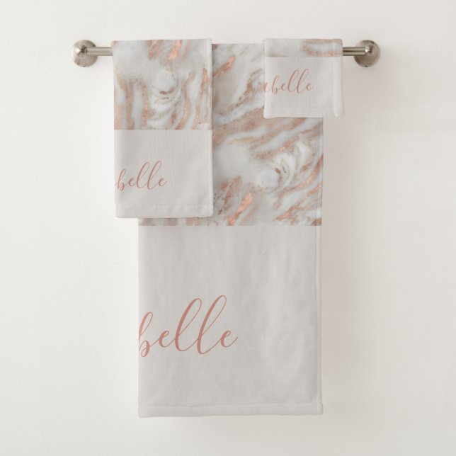 Conjunto De Toalhas Rosa dourado abstrato marble elegante nome de cint (Insitu)