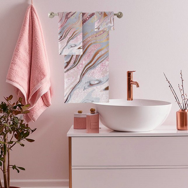Conjunto De Toalhas Rosa dourado-brilho e mármore (Criador carregado)