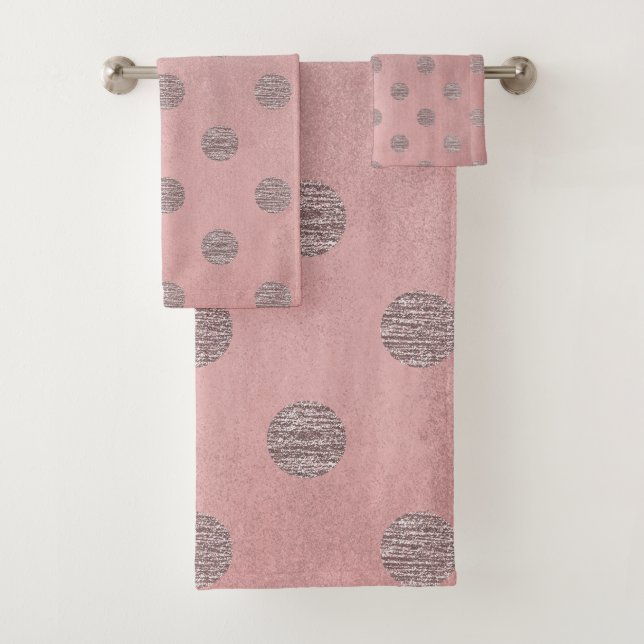 Conjunto De Toalhas Rosa Dourado Brilho Glam Bolinhas Chique Moderno (Insitu)