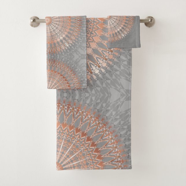 Conjunto De Toalhas Rosa Dourado Cinza Mandala (Insitu)