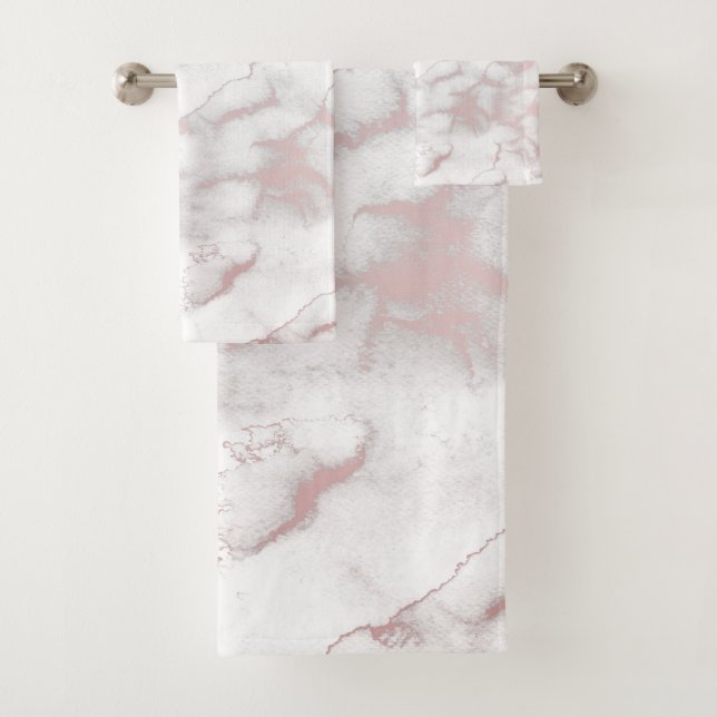 Conjunto De Toalhas Rosa Dourado Mármore Moderno Chic Tendência (Insitu)