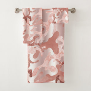 Conjunto De Toalhas rosa dourado metálico + impressão de camo cor-de-r