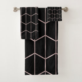 Conjunto De Toalhas Rosa Dourado & Preto Hexágono Geométrico Glamour