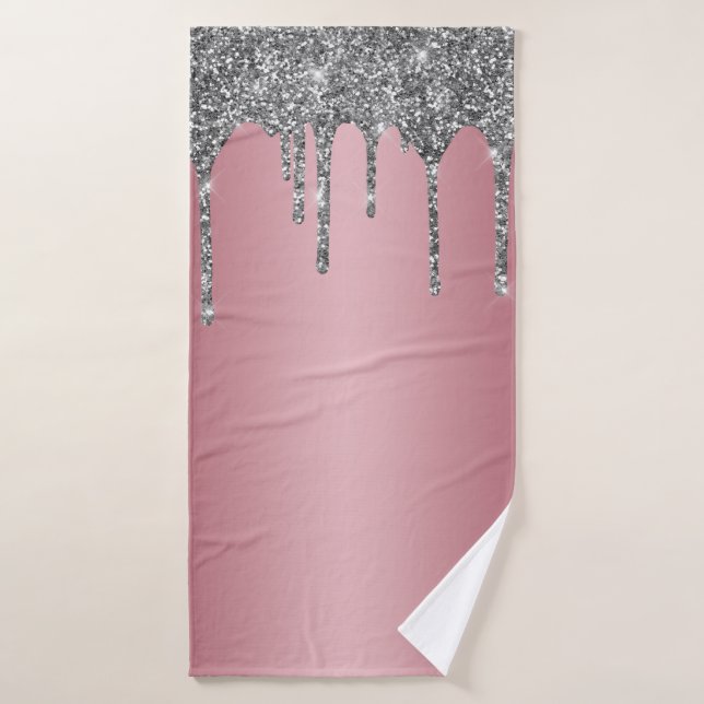 Conjunto De Toalhas Rosa Dourado Tendência Prata Brilho Gotas (Toalha de Banho)