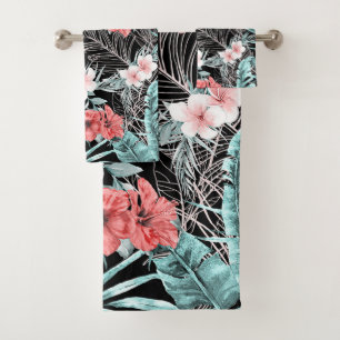 Conjunto De Toalhas Rosa Dourado Tropical Botânico Paraíso Ilha Chic