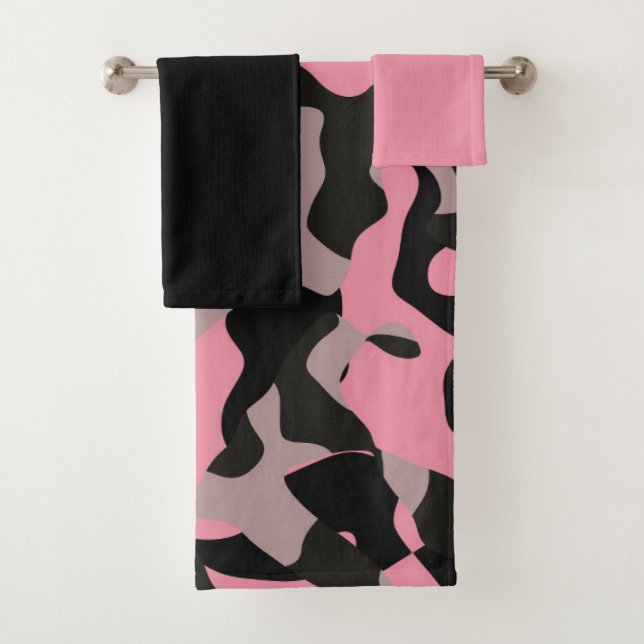 Conjunto De Toalhas Rosa e Preto (Insitu)