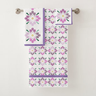 Conjunto De Toalhas Rosa e teste padrão floral malva
