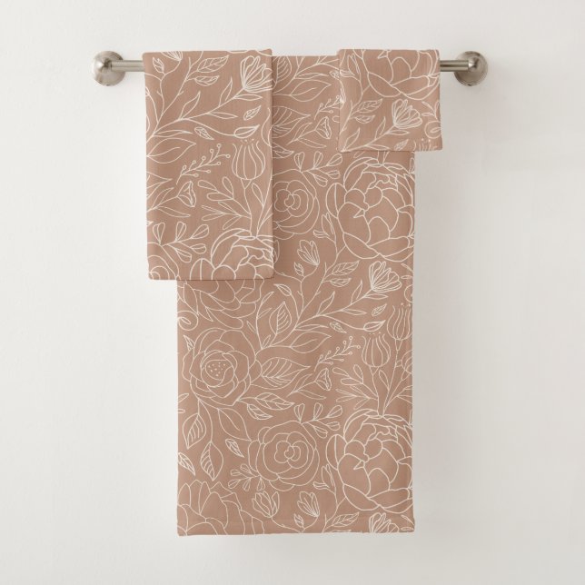 Conjunto De Toalhas Rosa Empoeirado Flores Brancas Elegantes Rosa Prof (Insitu)